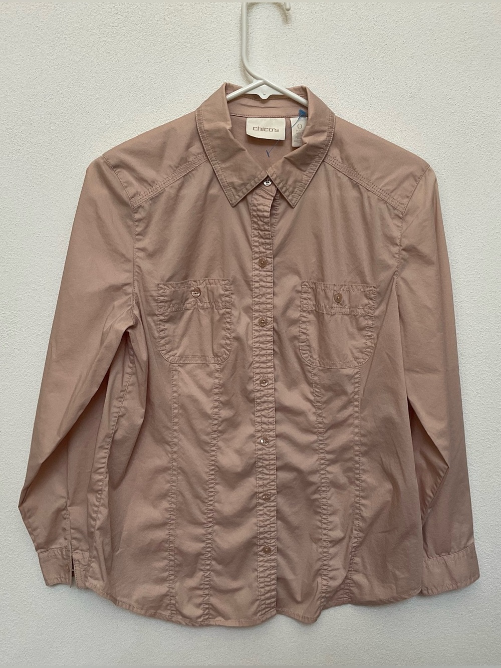 Chico's Blush Pink Long Sleeve Chest Pocket Button Up Top Size 0 Petite US 4P